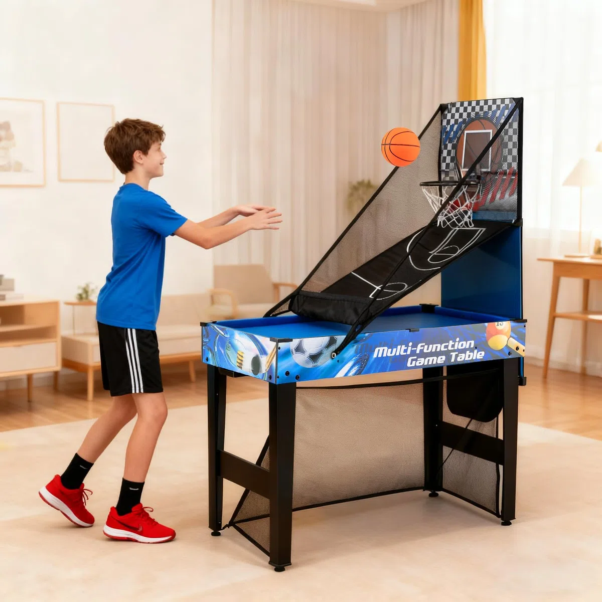 COSTWAY 10 in 1 Tavolo Multigioco, Set Tavolo da Gioco Multifunzione con Biliardo, Hockey, Ping Pong, Basket, Calcio, Tiro, Flipper, Freccette, Tiro con l'Arco e Borsa, Impilabile, 106 x 51 x 148 cm