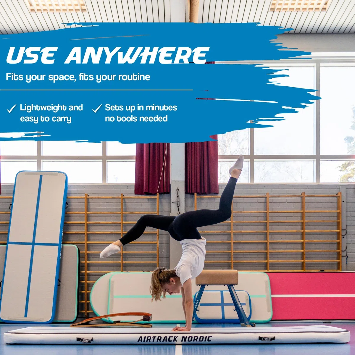 AirTrack Nordic Home Special Edition Air Track 3m/4m/5m/6m/7m/8m con pompa ad aria, tappeto ginnastica artistica da casa, tappetino gonfiabile resistente e facile da trasportare, per ginnastica, yoga