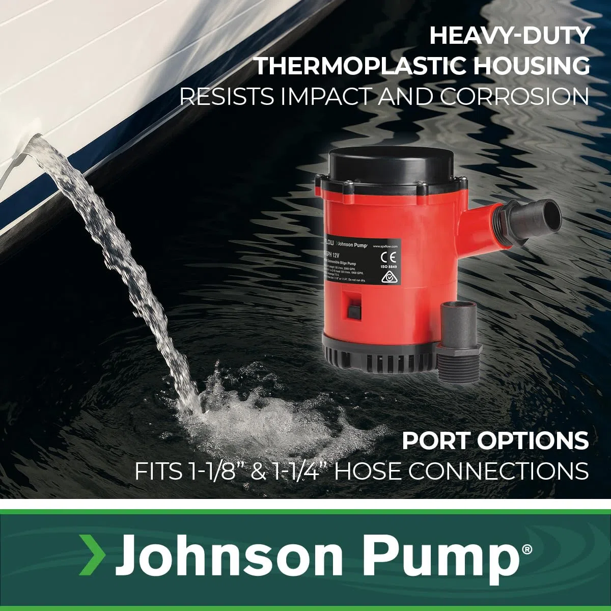 Johnson Pump Pump, HD Bilge Pompa 12V 2200 GPH Uomo, Beige, Taglia Unica
