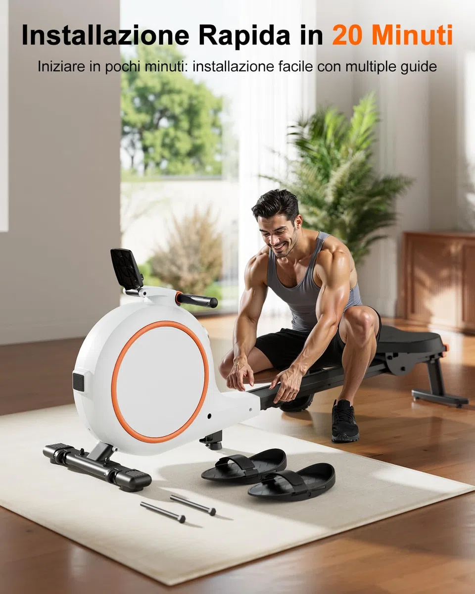 Superun Vogatore per Casa, Magnetico con 32 Livelli di Resistenza, APP Controllo Vogatore Professionale per Casa con LCD Display