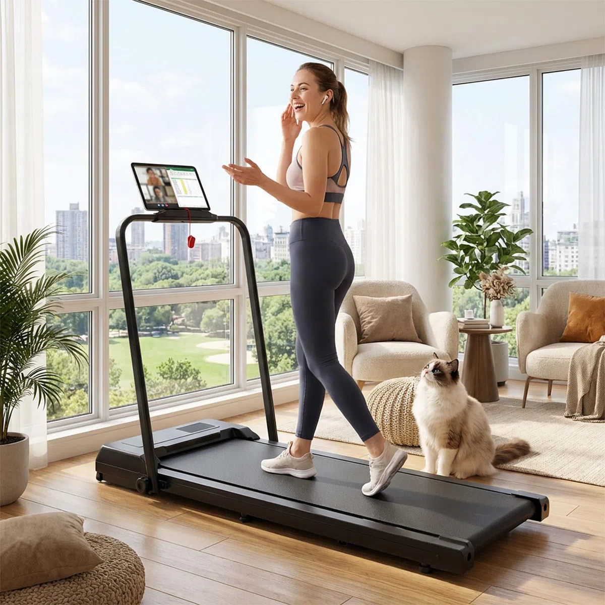 Drgymlee Tapis Roulant 3 in 1, Tapis Roulant Pieghevole Sotto Scrivania con Maniglia, Compatto e Silenzioso 1–10 km/h per Casa, Ufficio, Camminata e Jogging, con Telecomando e Display LED