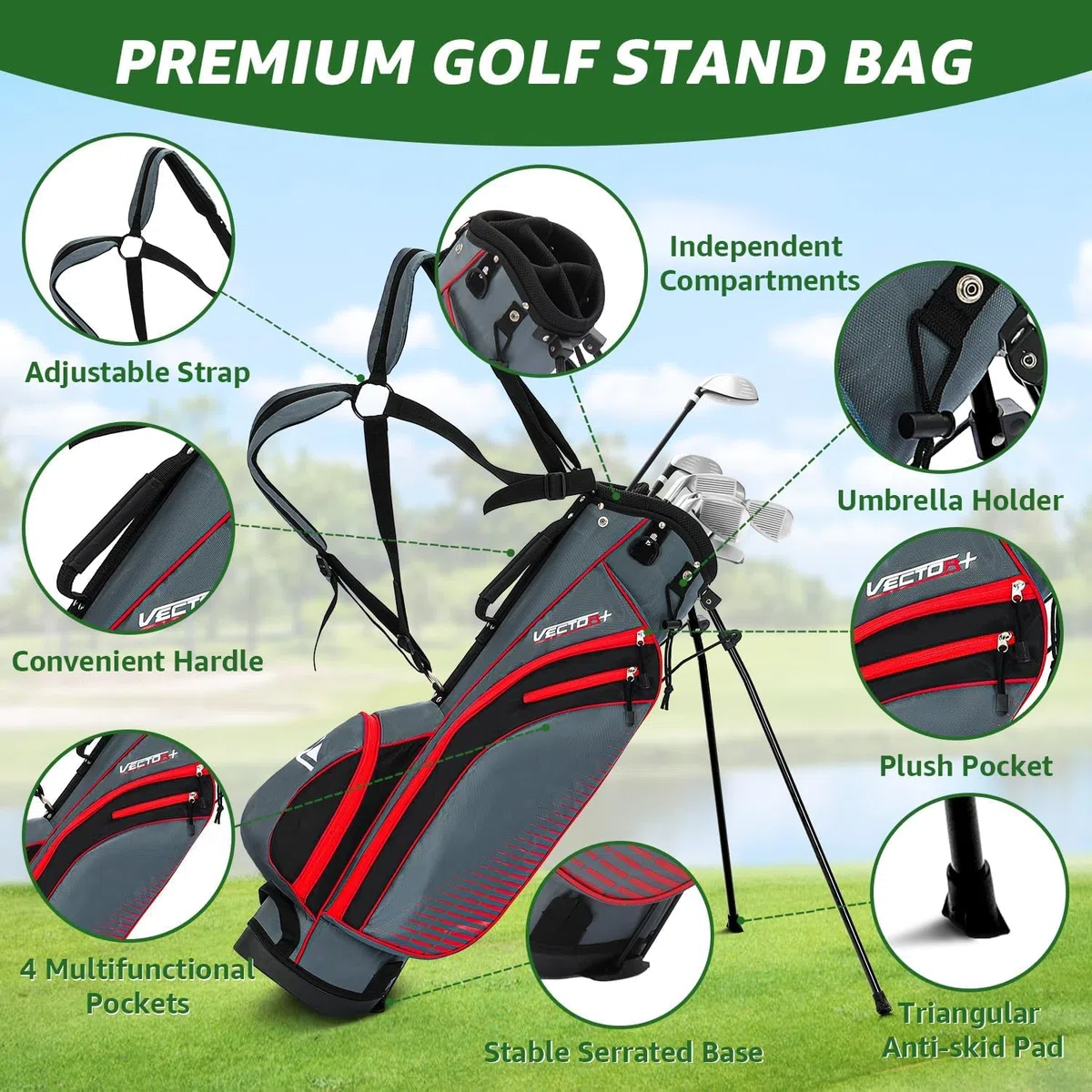 XKISS Set completo di mazze da golf per mancini/destrorsi da uomo donna 8 pezzi, include sacca con copertura antipioggia, legno da fairway 3# con copritesta, ibrido 5#, ferri 5#, 7#, 9# S# e putter