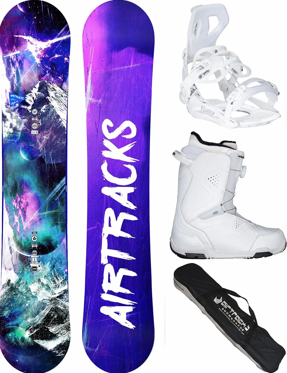 Airtracks Snowboard Set Tavola High M Carbon Hybrid Rocker Donna + Attacchi Master W + Scarponi + Sacca Nuovi 140 145 150 155 cm