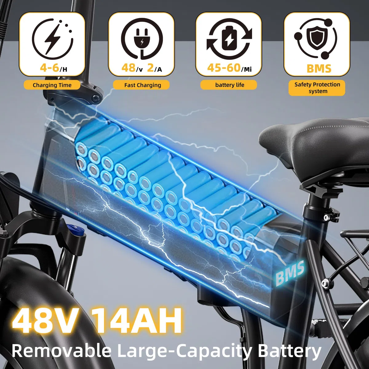 Miyazaki Bicicletta Elettrica Pieghevole per Adulti – Ebike con Motore Brushless – Batteria Rimovibile 48V 14Ah – Bicicletta Elettrica Pieghevole con Pneumatici Fat 20"×4.0" – Telaio in Alluminio Aero