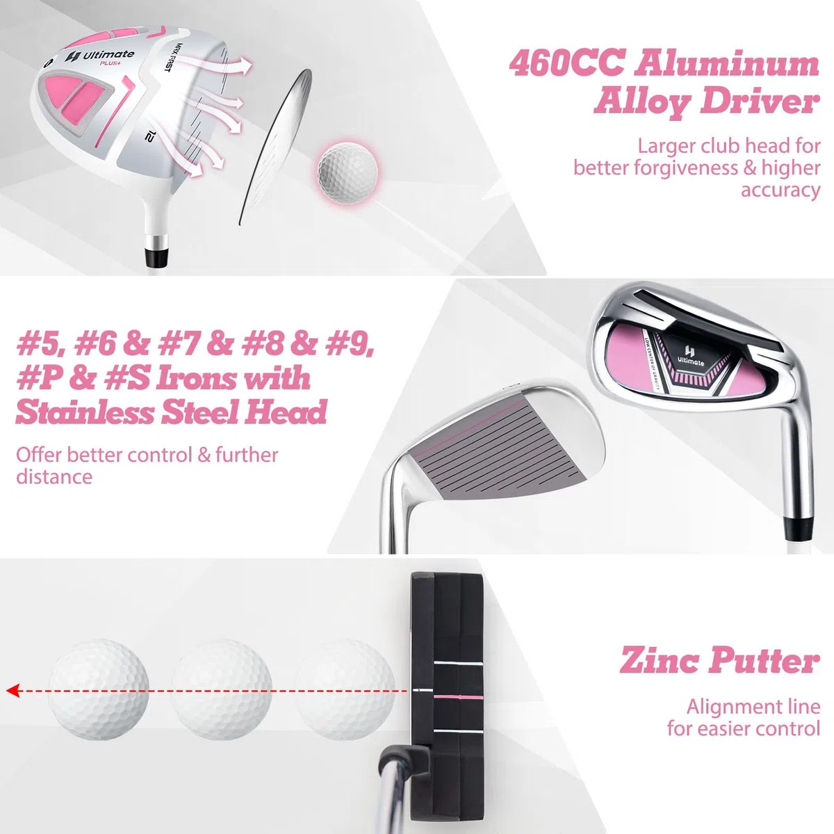 LIFEZEAL Set completo di mazze da golf da donna, con #1 driver, 3 fairway, 5 ibridi, 5#6#7#8#9#P #S, putter e borsa da golf portatile con parapioggia, destrorsi