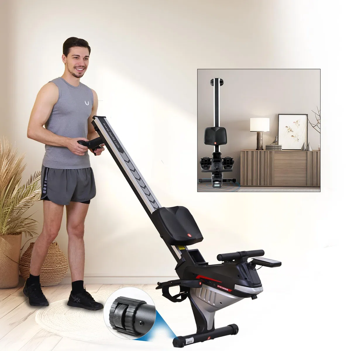 ISE Vogatore per Casa, Vogatore Magnetico Professionale con 8 Livelli di Resistenza Schermo LCD Guide Scorrevoli