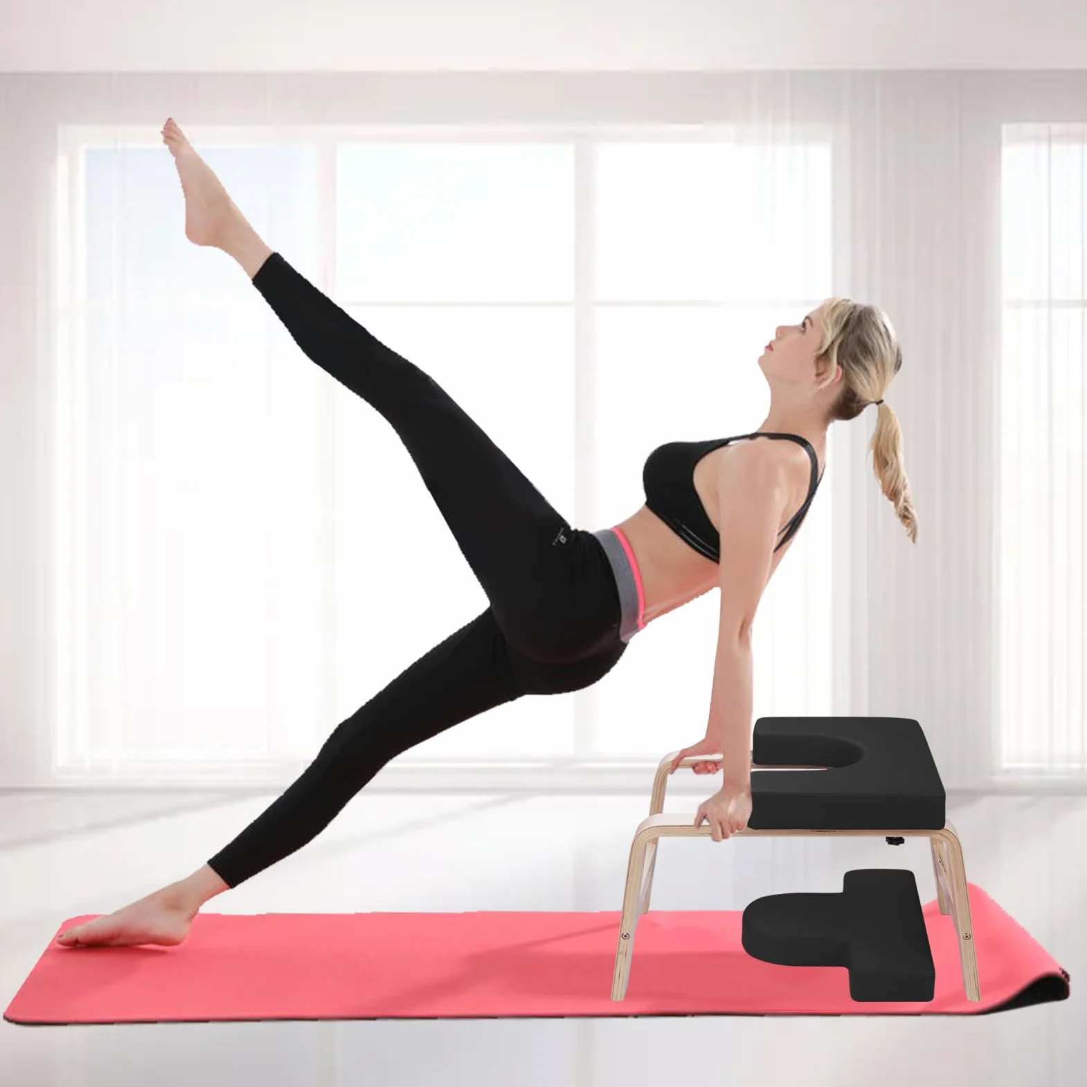 Sgabello per Headstand Yoga e Panca per Inversioni/Robusta e Sicure In Legno (Nero)