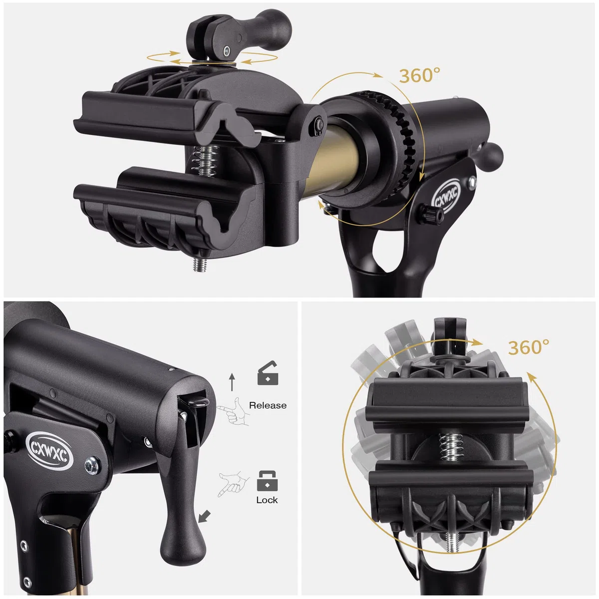 Supporto per il montaggio della bicicletta con vassoio magnetico per attrezzi, carico fino a 60 libbre, in lega di alluminio, regolabile in altezza, pieghevole e testa di serraggio girevole a 360°