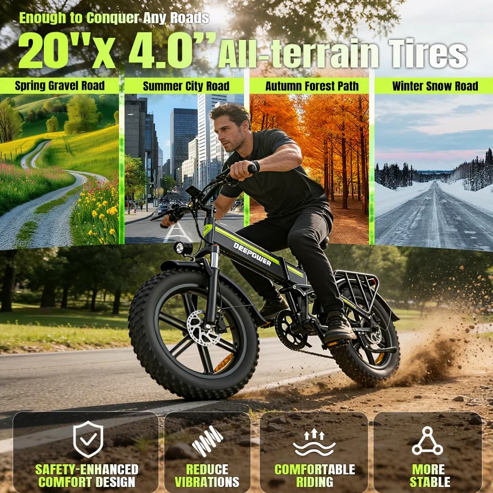 Bici Elettrica Pieghevole, Batteria Rimovibile 48V 25Ah, Autonomia 110KM, Bici Elettrica con Pneumatici Grassi 20'' x 4, Sospensione Completa, Freno Idraulico, 7 Velocità, Bici Elettrica in Alluminio