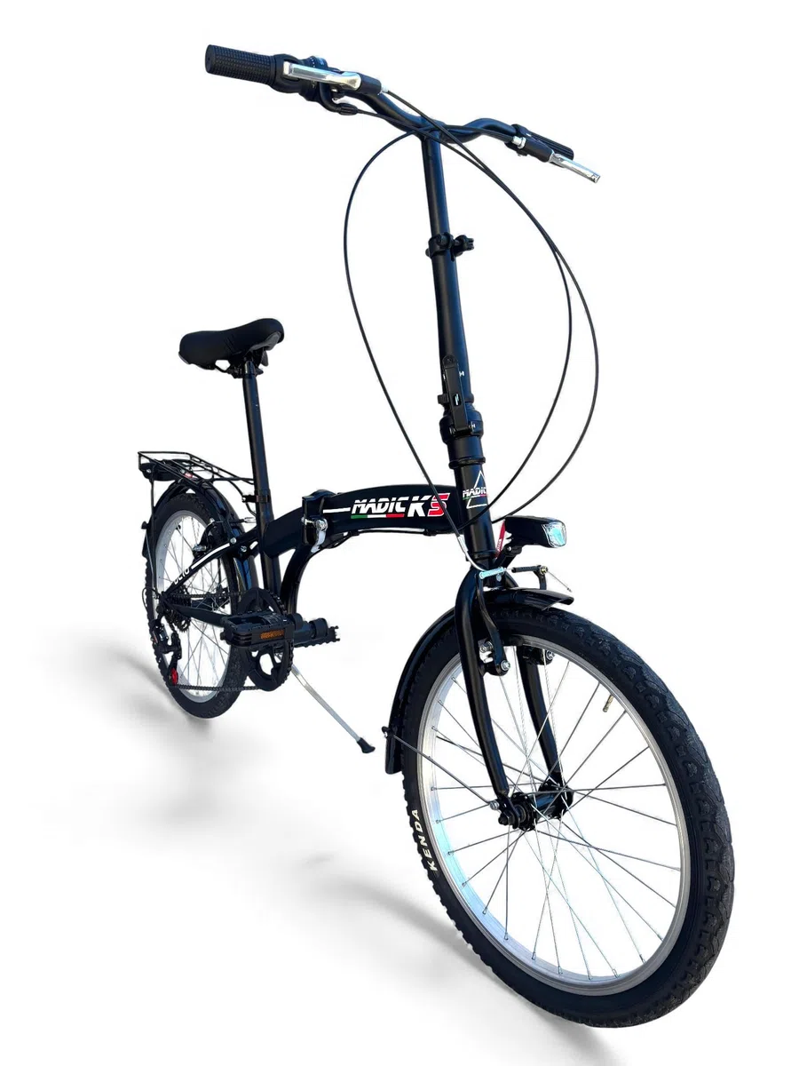MADICKS Bicicletta Pieghevole 20" Folding Nera · City Bike Unisex con Cambio 6 Velocità · Telaio Robusto · Design Made in Italy · Comoda e Pratica per Uso Urbano