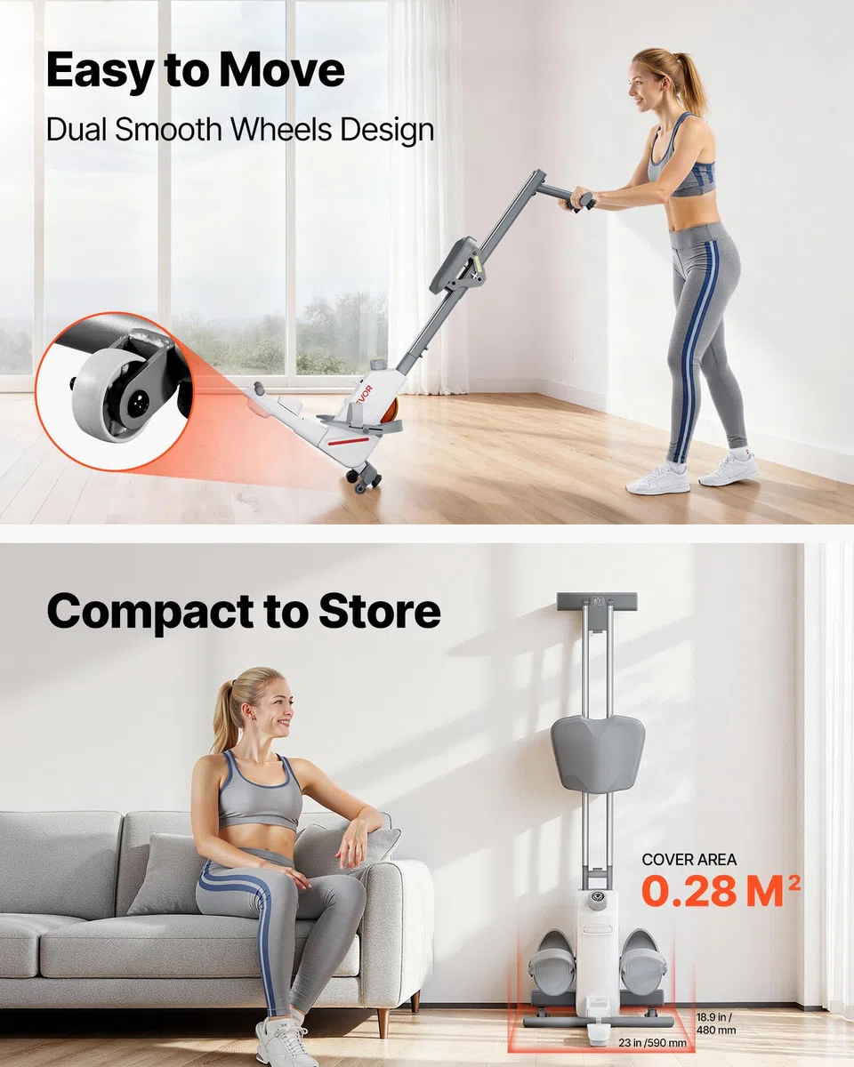 VEVOR Vogatore Magnetico Regolabile a 16 Livelli Vogatore Pieghevole per Casa Capacità di Peso da 158 kg per Allenamento Fisico Fitness, Compatibile con APP Bluetooth e Monitor LCD da Palestra