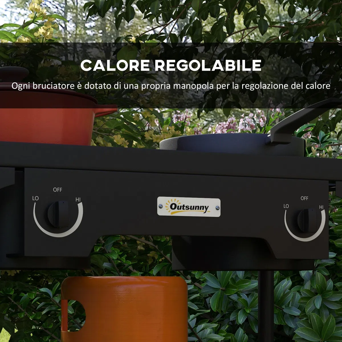 Outsunny Fornello a Gas con 2 Bruciatori 9.2 KW, Fornello da Campeggio in Metallo con Gambe Rimovibili, Nero