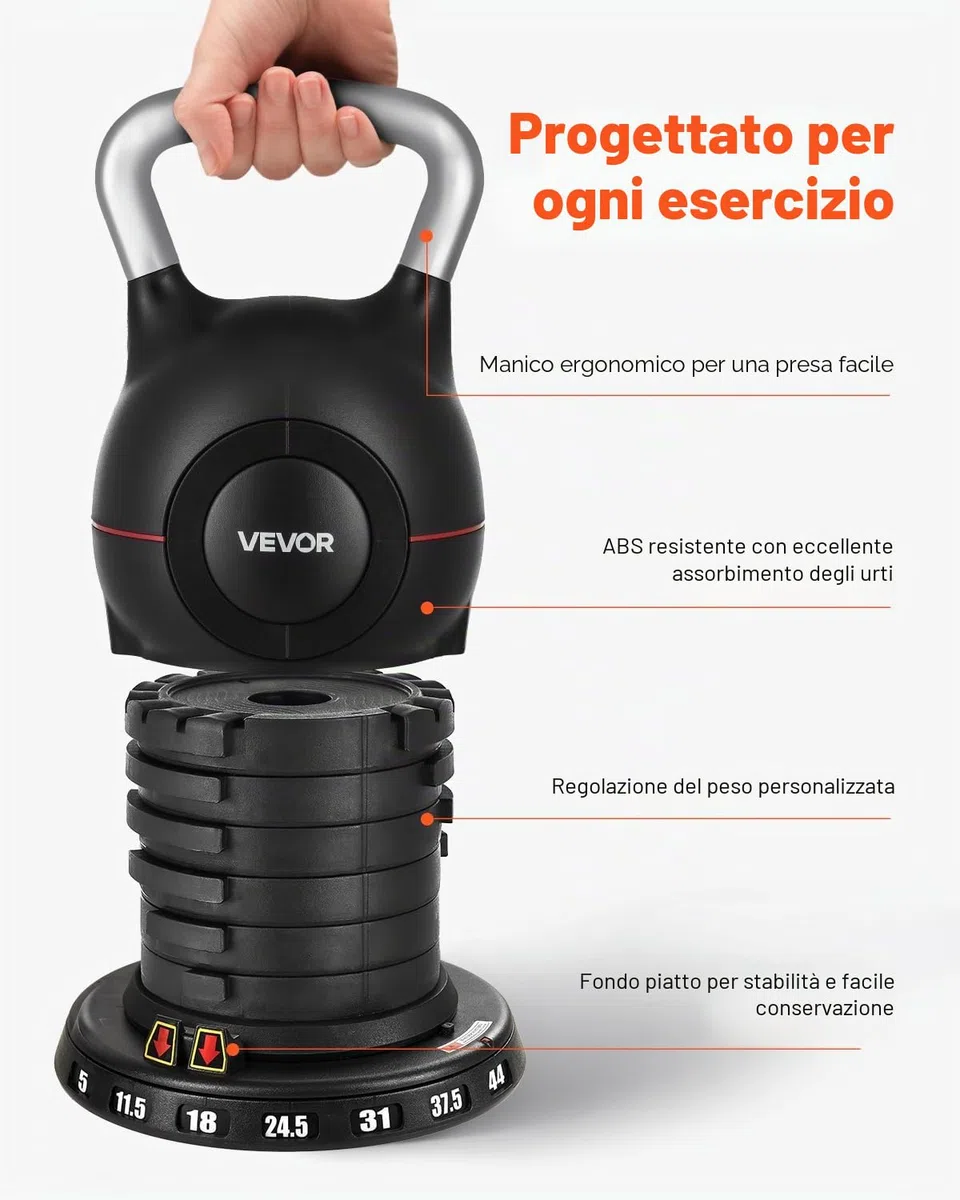 VEVOR Kettlebell, Kettlebell regolabile con 7 livelli di peso, alluminio pressofuso e materiale ABS, per allenamento della forza di presa, allenamento completo del corpo e cross-training
