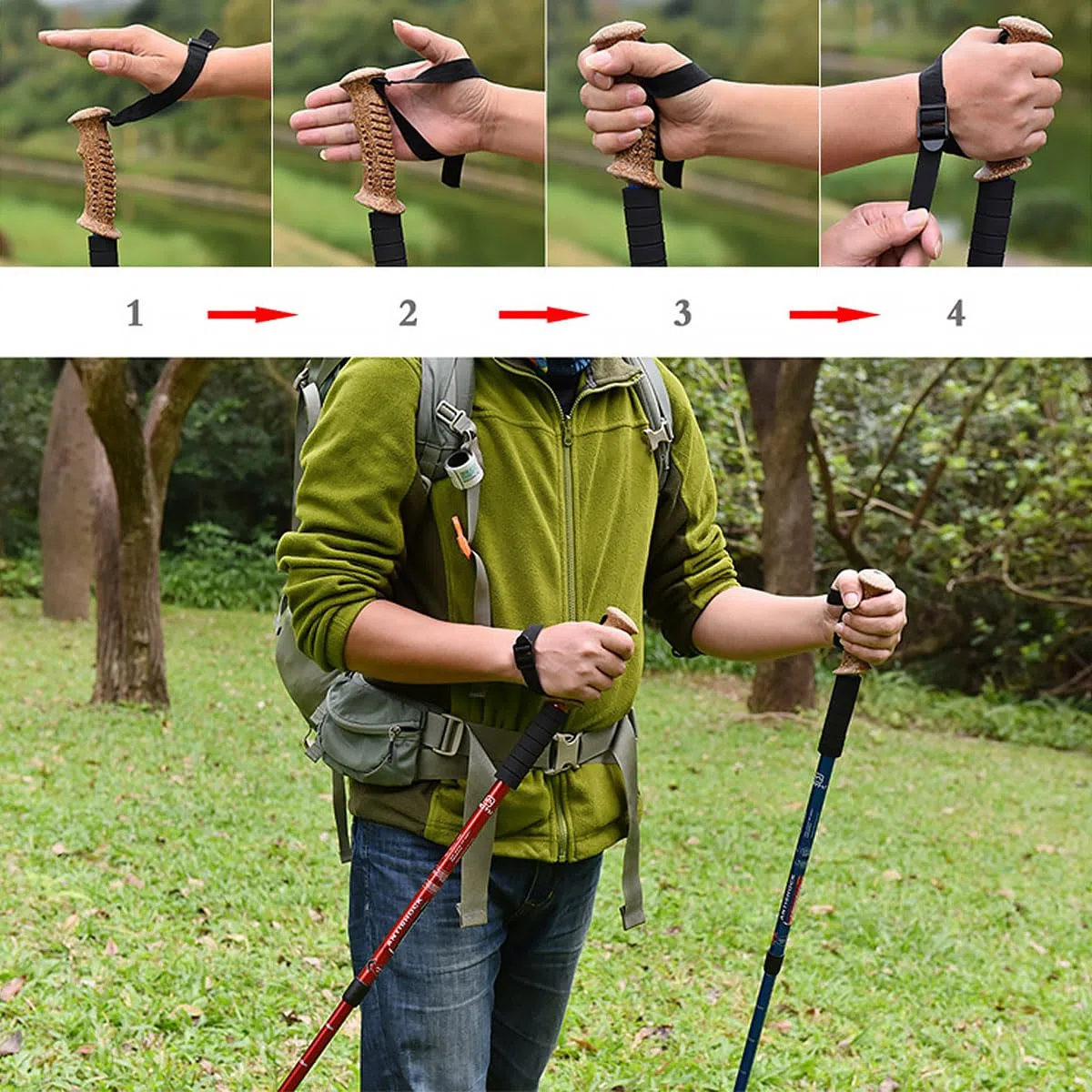 MidGard Bastoncini da trekking telescopici antiurto in lega di alluminio con manico in sughero e smorzamento regolabili in lunghezza 65-135 cm