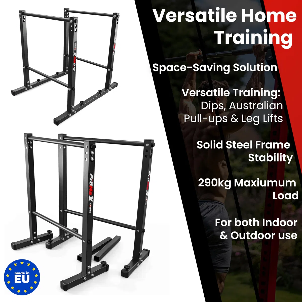 K-Sport - Stazione per affondi, con barre parallele, per piegamenti in verticale, attrezzo stabile e regolabile, per esercizi e fitness, per la palestra in casa