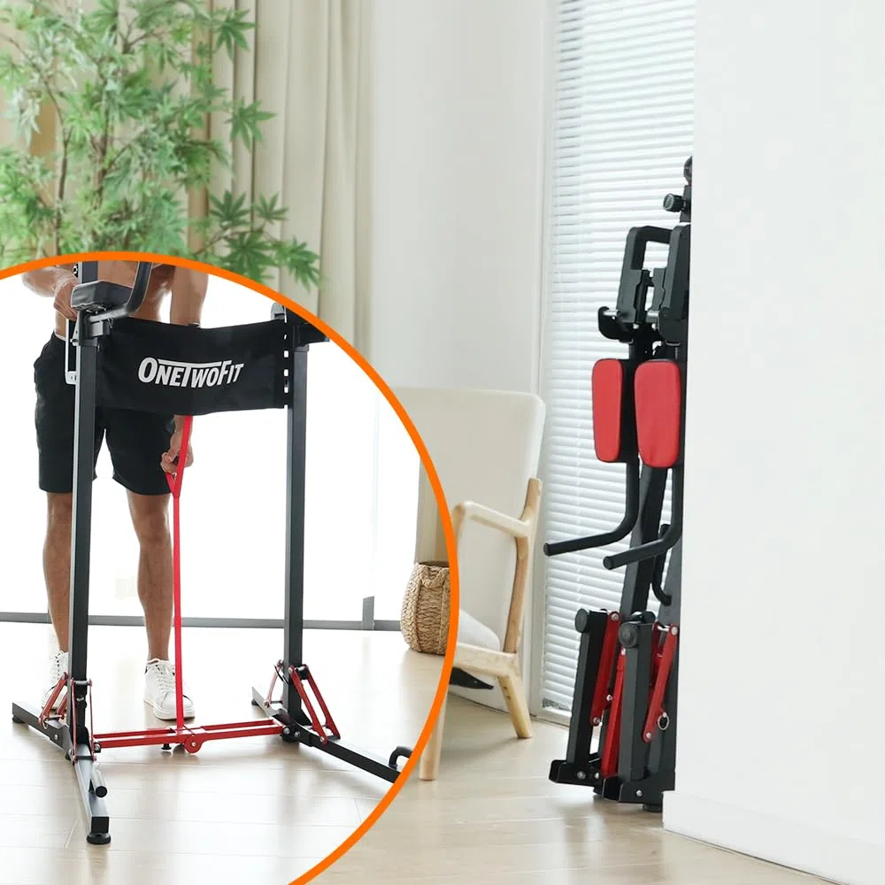 ONETWOFIT Power Tower pieghevole Dip Station Barra per trazioni, Regolabile in altezza Multifunzione stazione di potenza per la Palestra di casa Allenamento Ginnastica espandibile (BLACK-2)