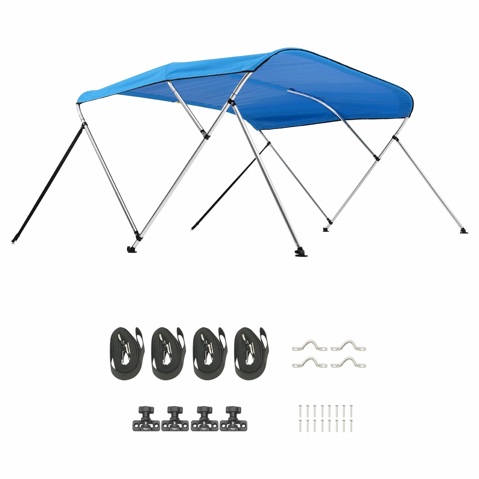 VEVOR Tendalino per Barca a 3 Archi in Poliestere 600D con Telaio in Lega di Alluminio, Tendalino Parasole Impermeabile per Barca con Borsa Portaoggetti, Larghezza 185 a 198 cm Blu Pacifico