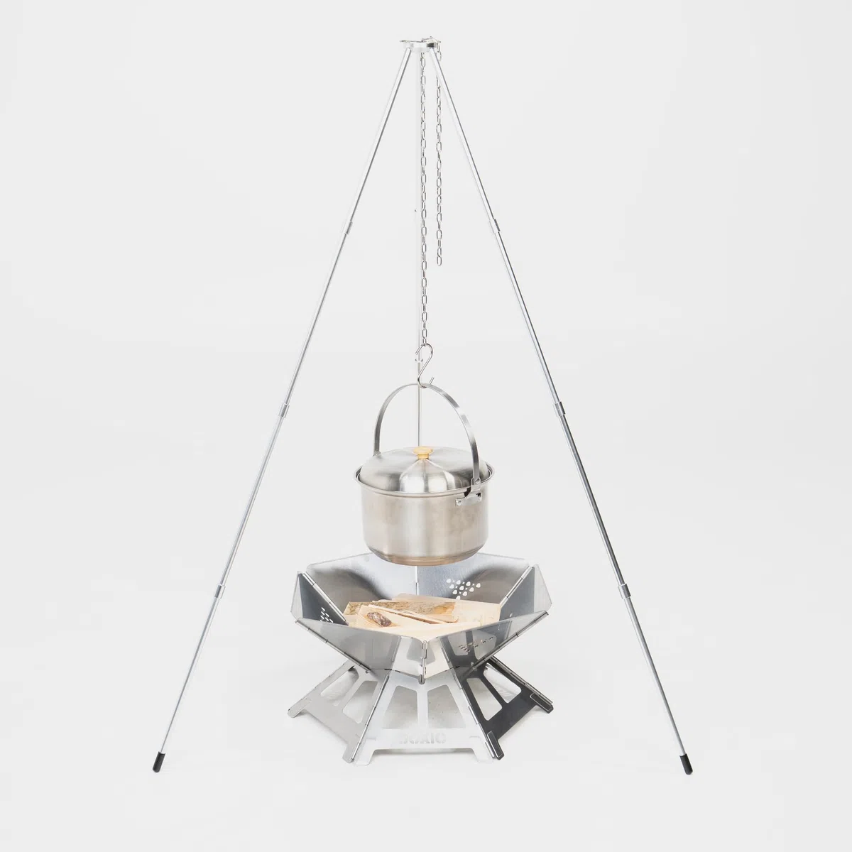 BOXIO - FIRE BUNDLE: braciere in acciaio inox con griglia e tre zampe – braciere ottagono per esterni e campeggio, piccolo braciere con parascintille, set di mini braciere per giardino e falò