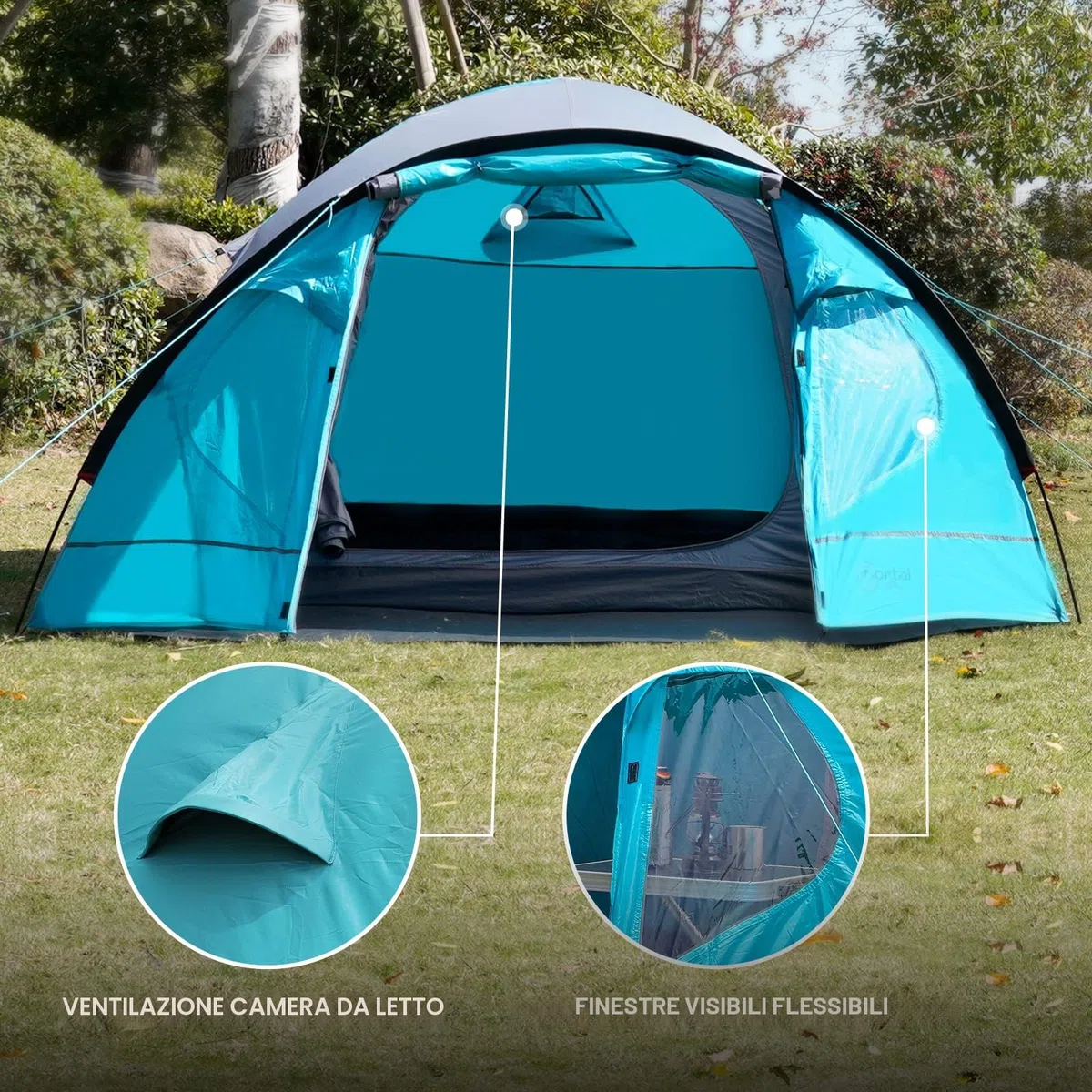 Portal 3 4 Man Tent with Porch, Camping for 3 to 4 Persons with Sewn in Groundsheet, 4000mm Waterproof Family with Bedroom, Lightweight Dome for Outdoor Garden Backpacking Hiking