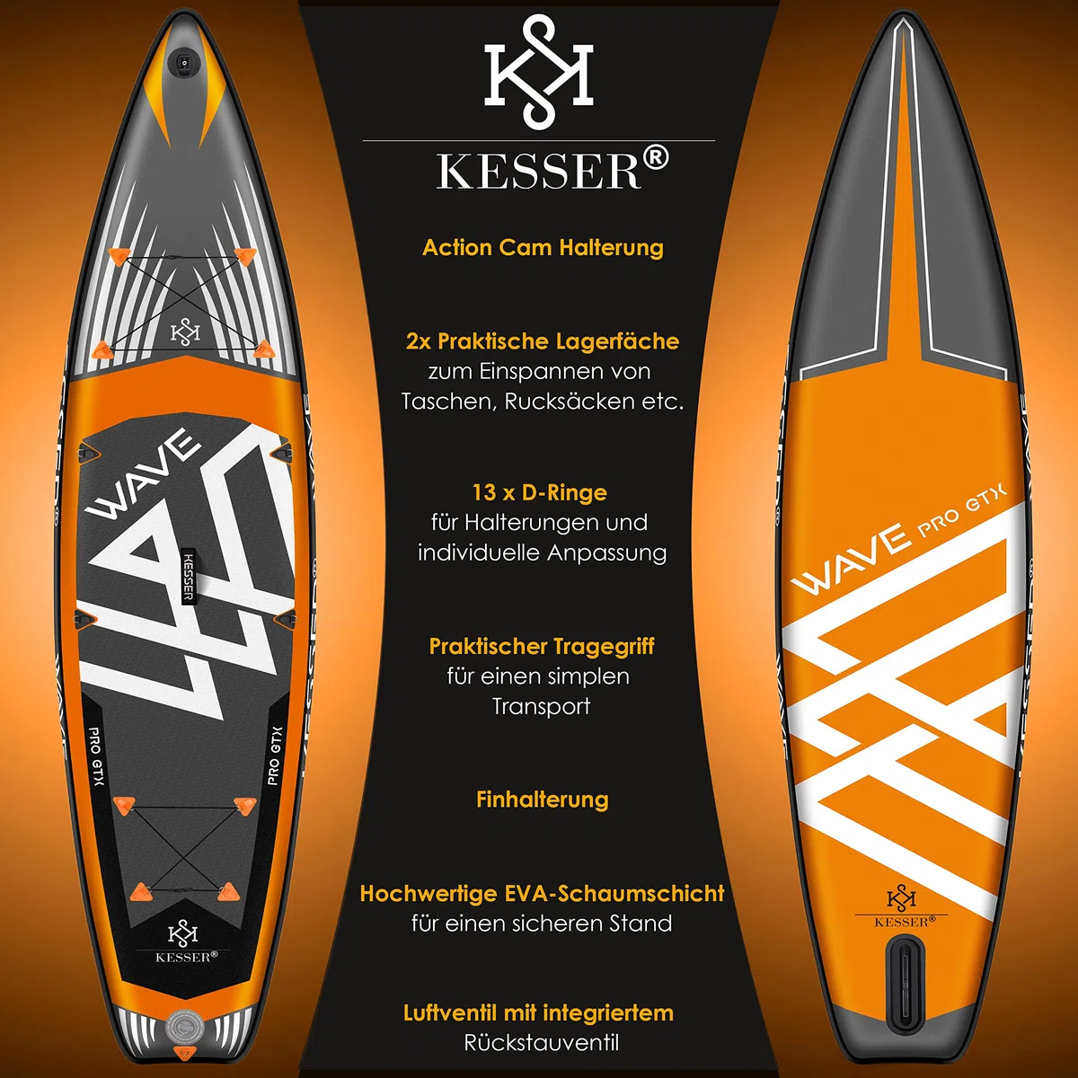 KESSER® Set de Tabla de SUP inflable PRO GTX con Bolsa de transporte de Alta presión Premium Stand Up Paddle Board | 350 x 78 x 15 cm 11,06" Soporte de cámara | Tabla de Surf de 6 pulgadas de groso