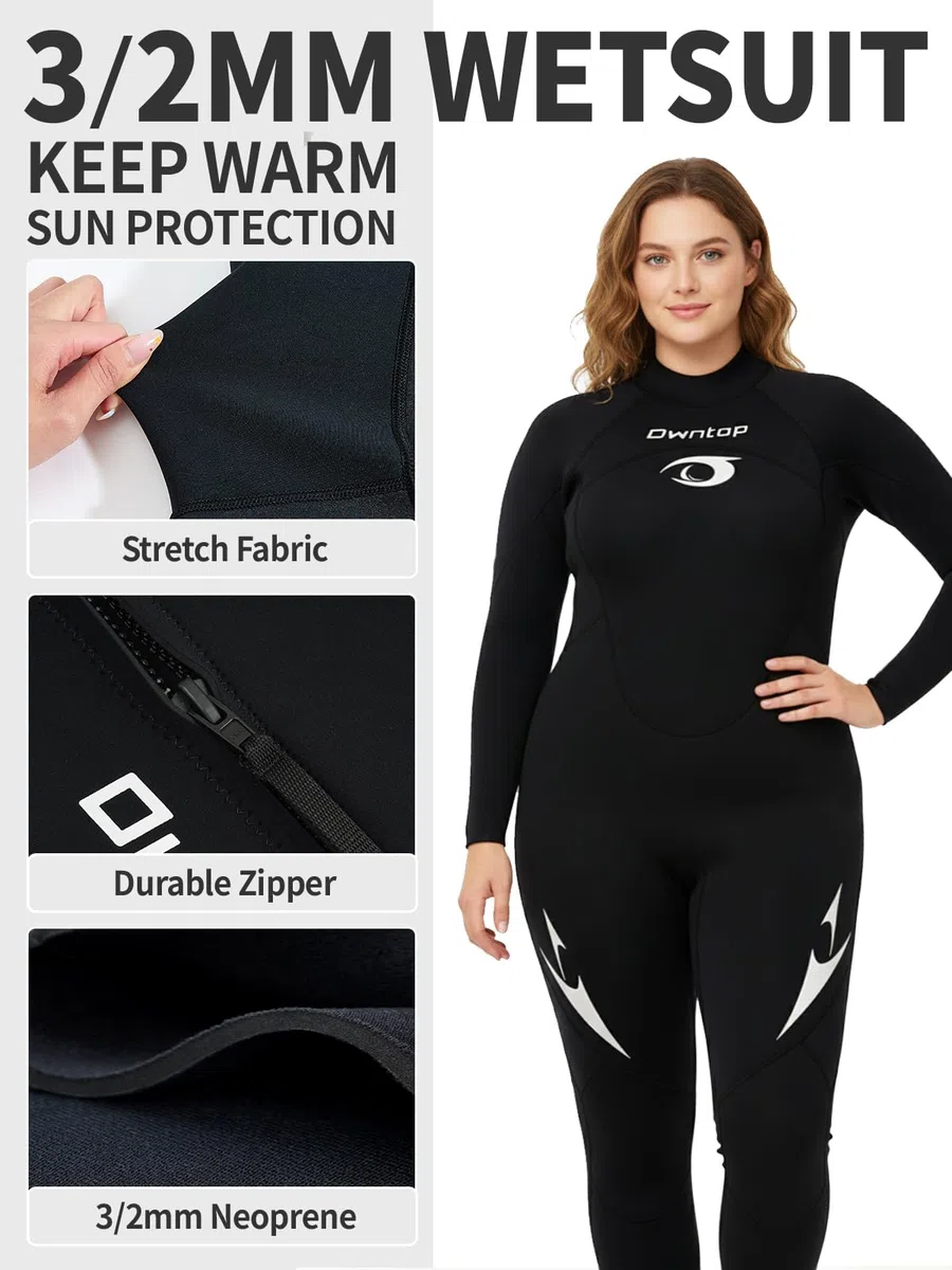 Owntop Muta da uomo e donna, in neoprene da 3/2 mm, con cerniera posteriore, per immersioni in acqua fredda, surf