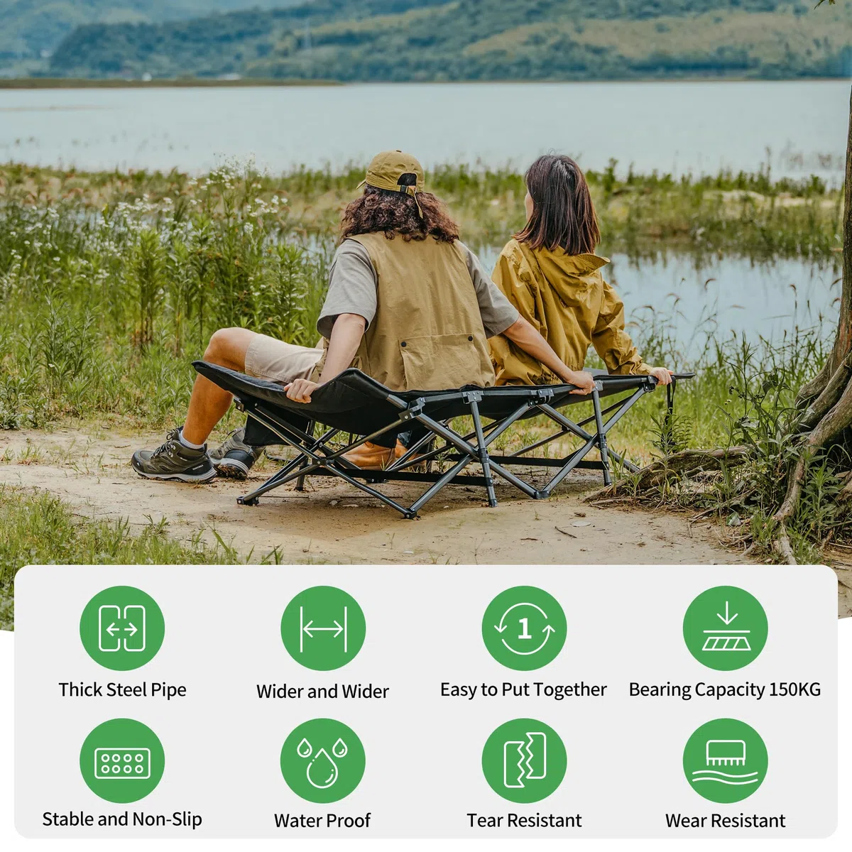 Naturehike Lettino Da Campeggio Pieghevole, Con Cuscino Lettino Da Campeggio 190 X 70 X 48 Cm, Contiene Uno Strato Trapuntato Spesso 3 Cm, Capacità Di Carico A 150 Kg, Poltrona Lounge Portatile
