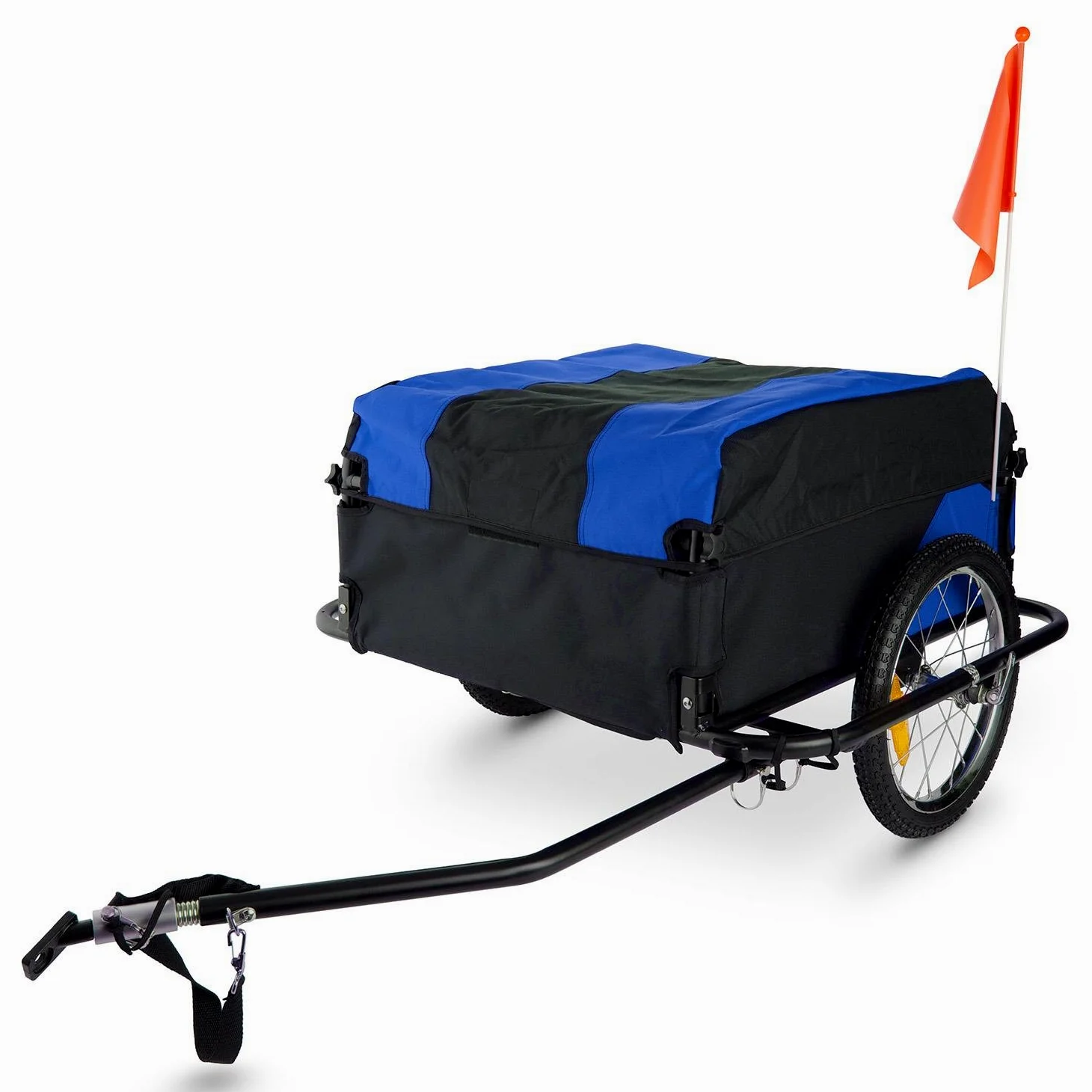 Duramaxx Mountee - Rimorchio Bici, Cargo Bike, Carrello Bici 130 L, 60kg, Camera d'Aria con Valvola Automatica, Copertura in Nylon, Pneumatico da 16", Raggi in Acciaio, Pieghevole, Blu