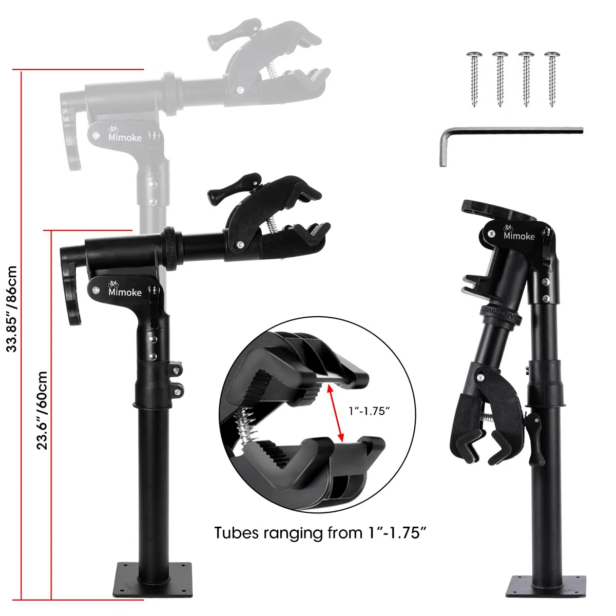 Mimoke Supporto per riparazione biciclette Supporto da parete Banco da lavoro per bici Morsetto regolabile in altezza Rack di manutenzione domestica