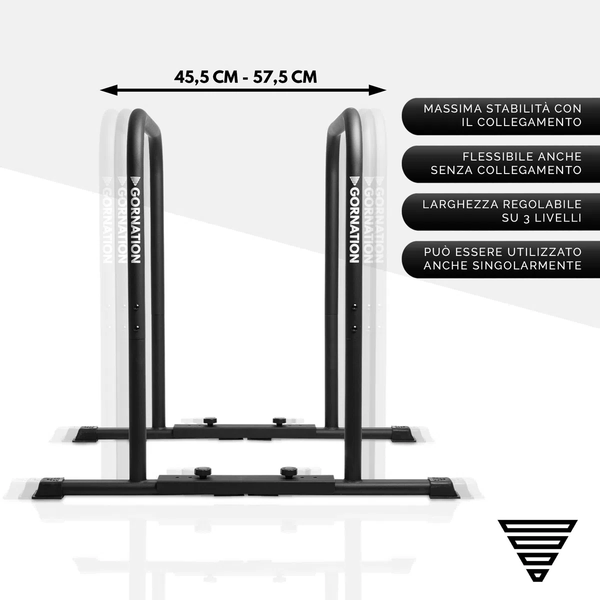 GORNATION Dip Bars, Barre Dip, Barre Parallele Alte Regolabili per Calisthenics e Fitness, Dips Station con Piedini Antiscivolo e Presa Sicura, Attrezzatura per Home Gym
