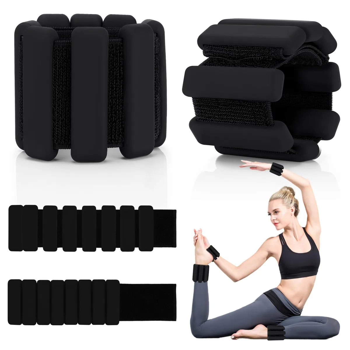 Auauraintt Set di pesi regolabili per polsi e caviglie, 2 pezzi (0,45 kg ciascuno) – Braccialetti portatili per yoga, danza, pilates, cardio, aerobica e camminata
