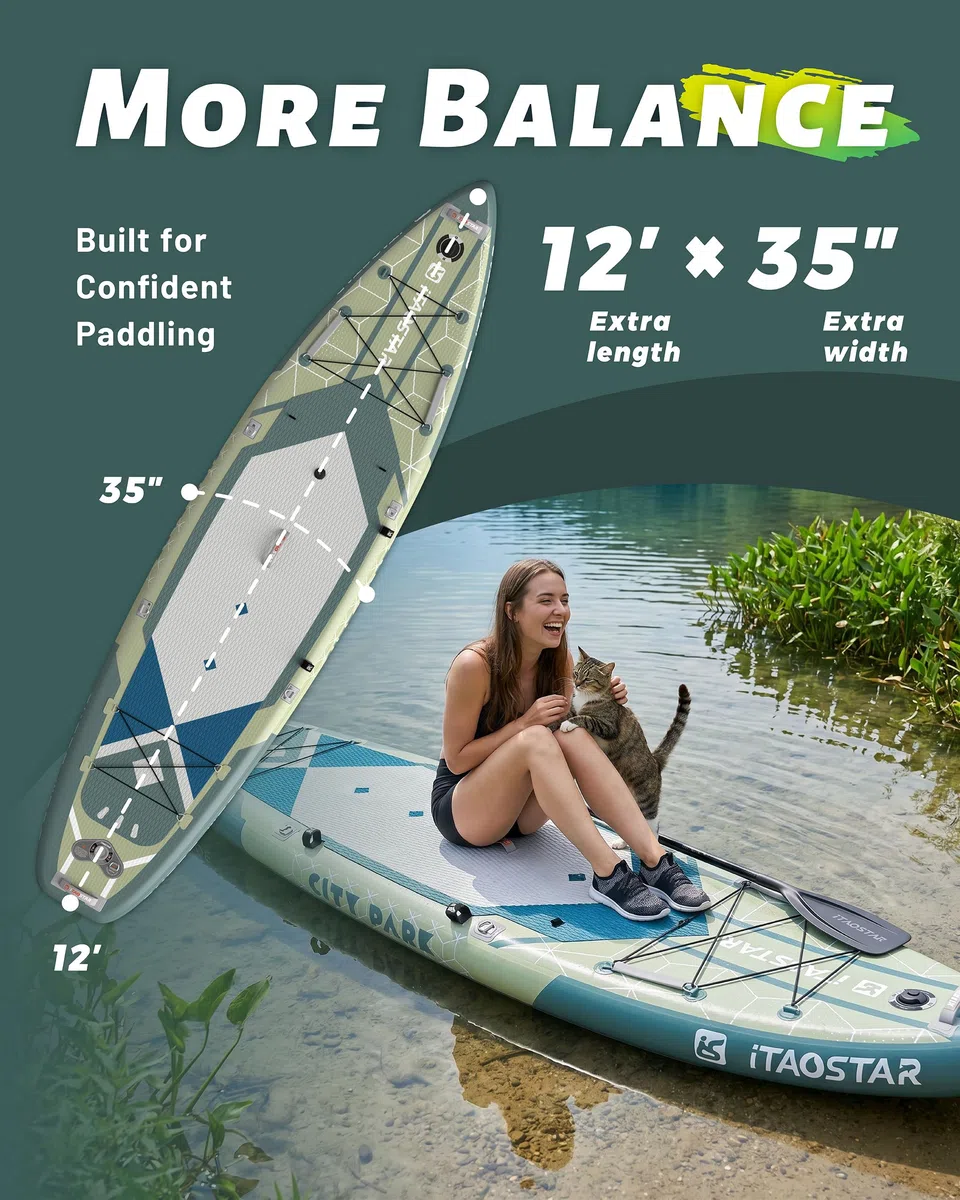 iTAOSTAR City Park, tavola da paddle extra larga con sedile, 30,5 x 89 cm, con 5 pinne su misura, gonfiabile, stabile, per giovani/adulti di tutti i livelli