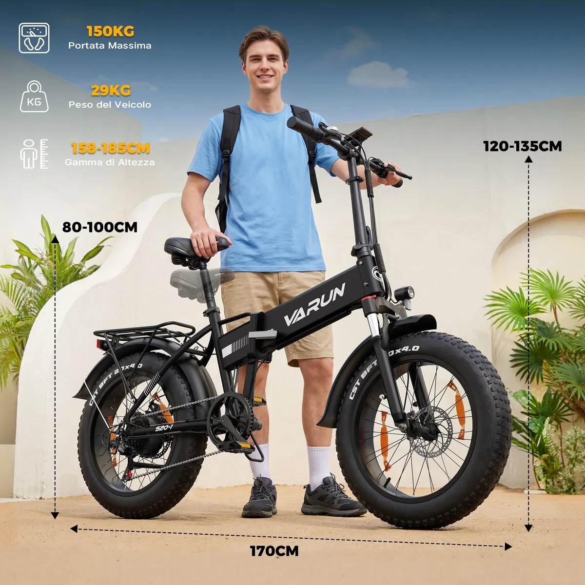 VARUN Bici Elettrica, 20"×4.0" Fat Tire Bicicletta Elettrica Pieghevole con 48V 624 Wh Batteria Rimovibile, Autonomia Fino A 120KM, Bici Elettrica Uomo Donna con 7 Velocità, Ebike per All-Terrain
