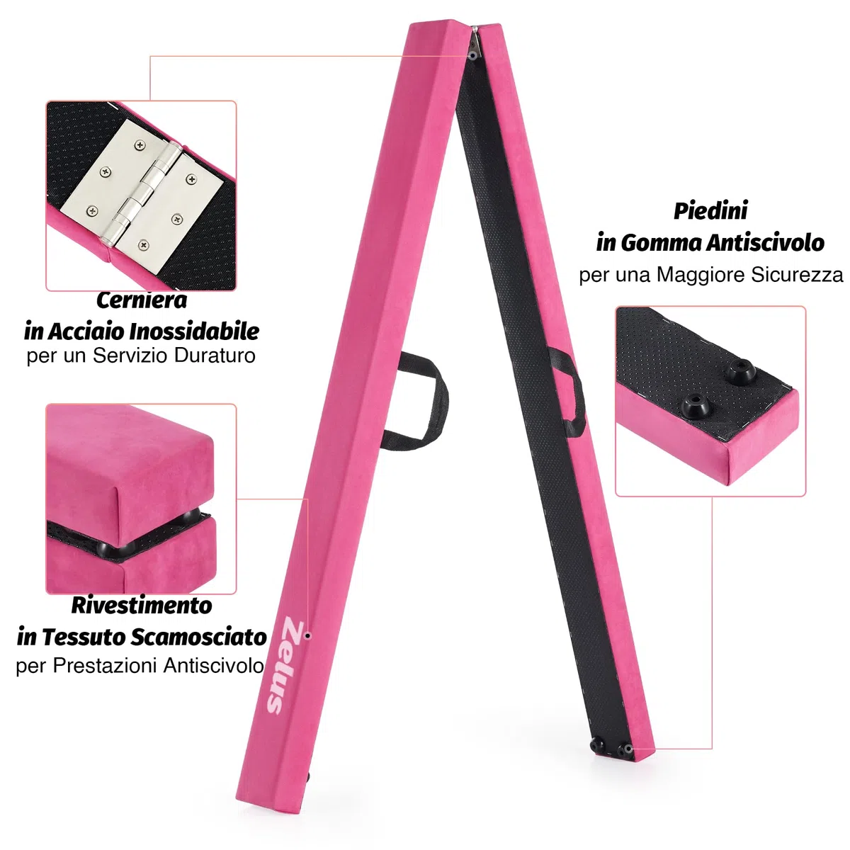 ZELUS Trave Ginnastica Artistica 244cm/270cm Pieghevole Trave da Equilibrio Trave da Pavimento Base Solida di Legno e Antiscivolo con Maniglie per Bambini, Principianti e Ginnaste per Casa