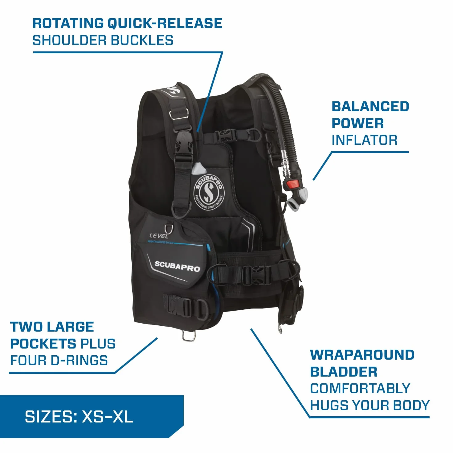 SCUBAPRO Level 2022 M W/BPI - Kit regolatore per Immersioni in Acqua Fredda, Unisex, per Adulti, Nero, One Size