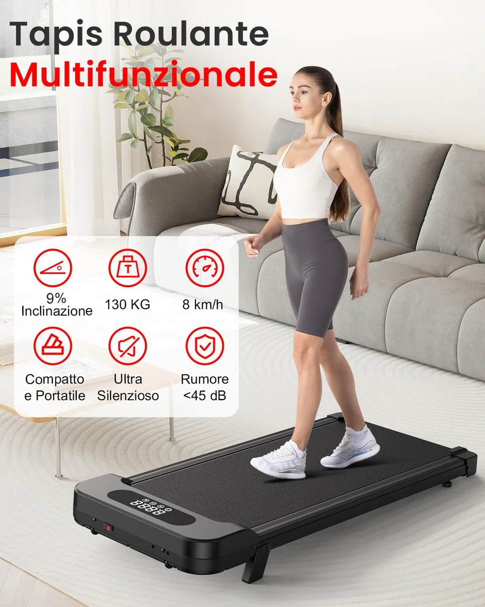 Tapis Roulant Salvaspazio 9%, 3 IN 1 Tapis Roulant Elettrico, 2.5CV Walking Pad Pieghevole, Design Salvaspazio per Casa e Ufficio