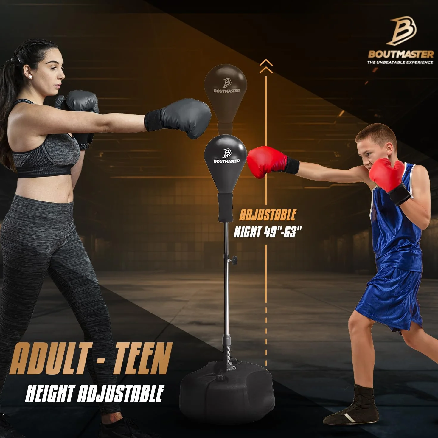 Sacco da boxe con supporto, per bambini e adulti, regolabile in altezza, sacco da boxe autoportante, ideale per l'allenamento di MMA, per alleviare lo stress e per il fitness