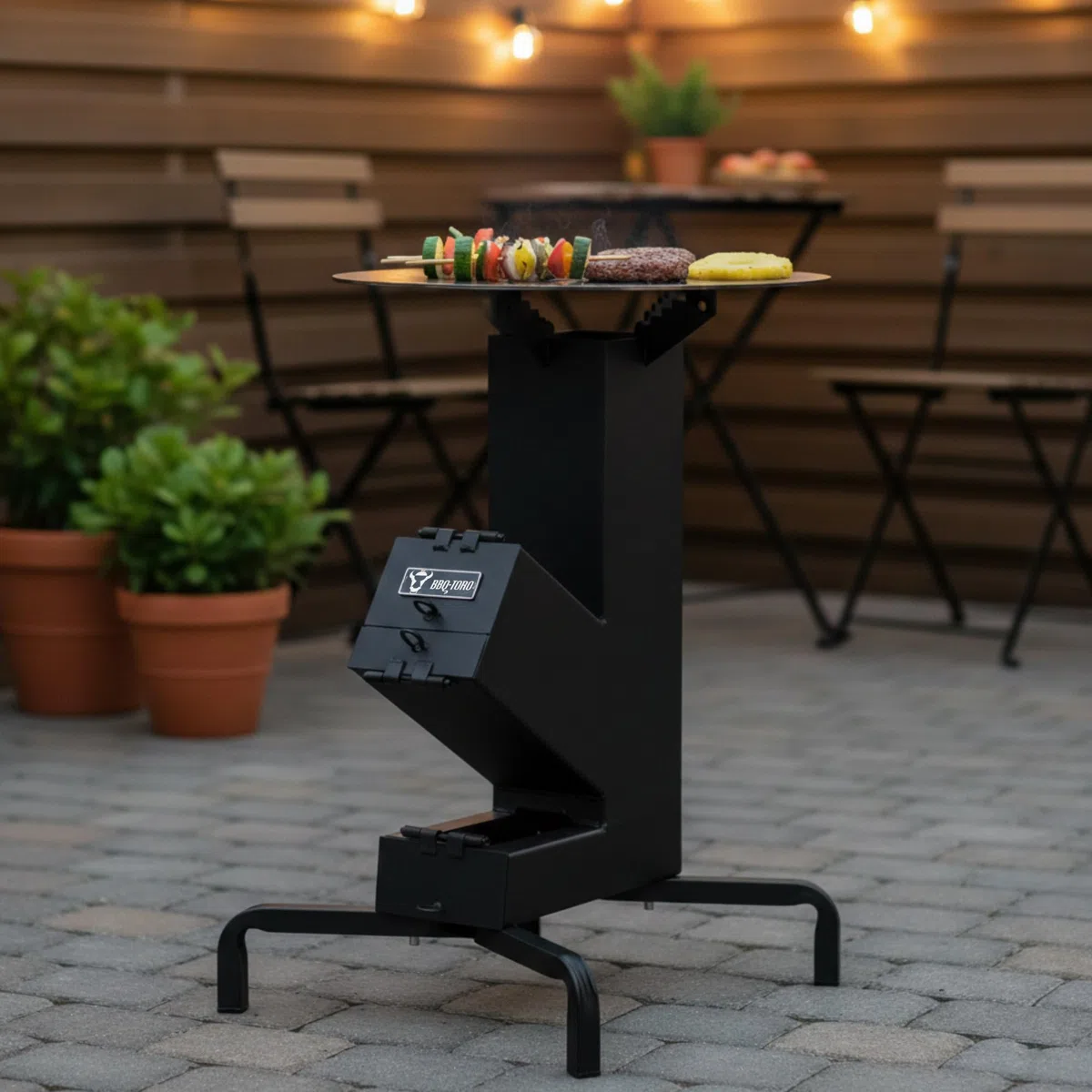 BBQ-Toro Forno a razzo con piastra grill Ø 50 cm | RAKETE #7 | Rocket Stove in acciaio da 2,8 mm di spessore, barbecue a legna | Barbecue da campeggio con piastra grill, fornello da campeggio, forno