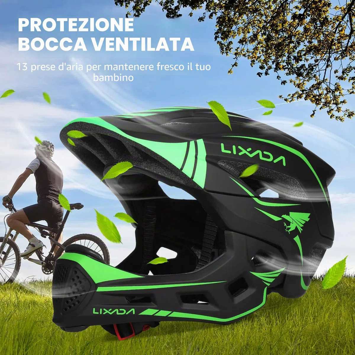 Lixada Casco Integrale per Bambini, Rimovibile per Bambini Ragazzi Ragazze Casco Protettivo per Ciclismo Skateboard Pattinaggio 52-56 cm