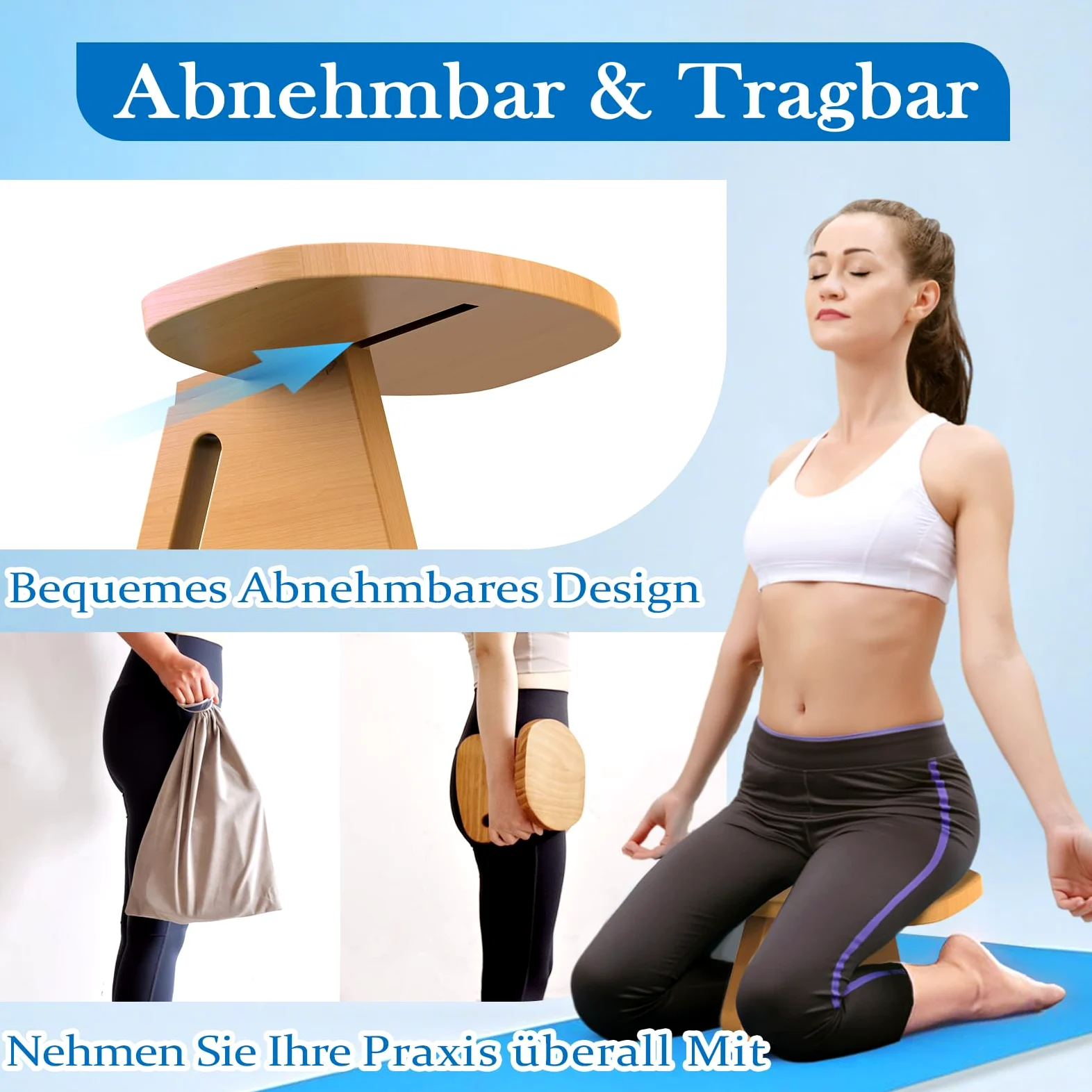Enjoyfly Panca da meditazione portatile, rimovibile per yoga, meditazione, panchina da meditazione in legno, sgabello ergonomico da yoga, comfort e stabilità, ideale per yoga, preghiera, meditazione