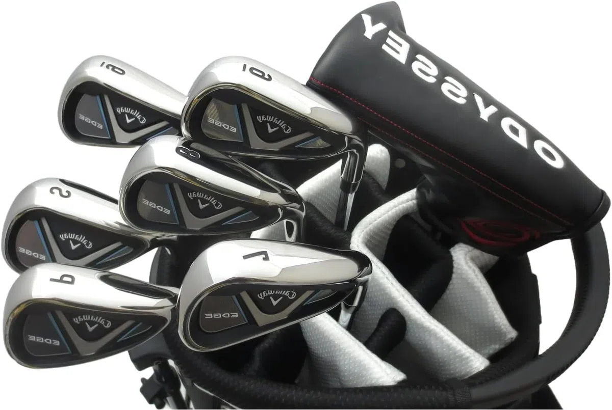 Callaway - Set completo da golf da uomo, con mazze da driver, legno da fairway, ibrido, ferri da stiro, borsa con supporto per putter Reg Flex