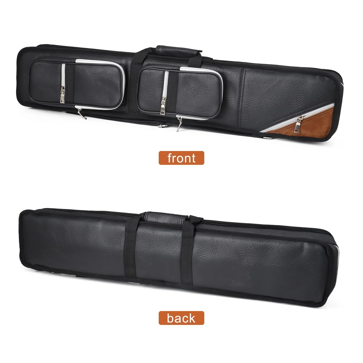 4x8 Custodia per Stecca da Biliardo Custodia Morbida in Similpelle per 4 Stecche da Biliardo e 8 aste (Nero e Cammello)