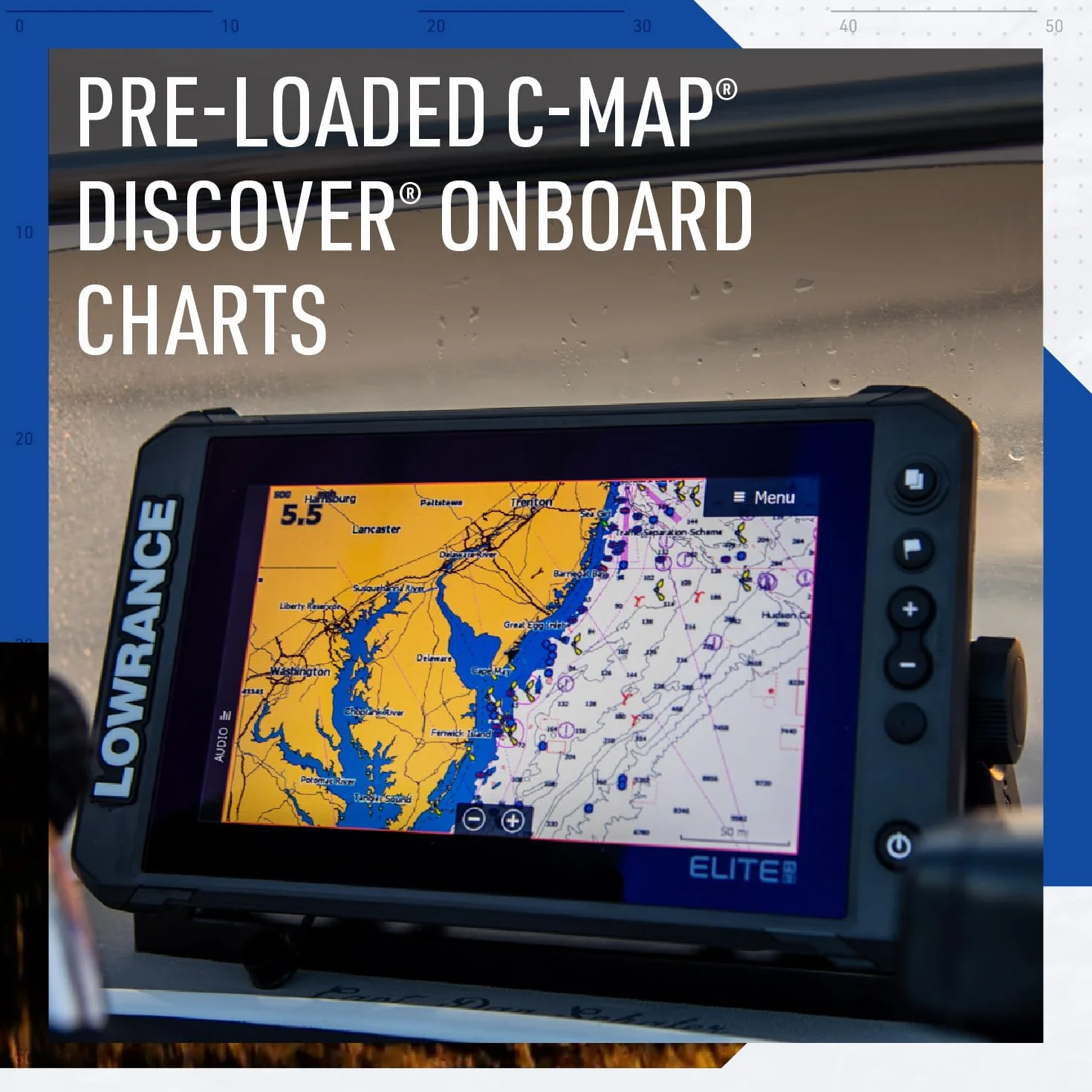 Lowrance Elite FS 7 Fish Finder con trasduttore HDI, precaricato C-MAP Contour+ Grafici