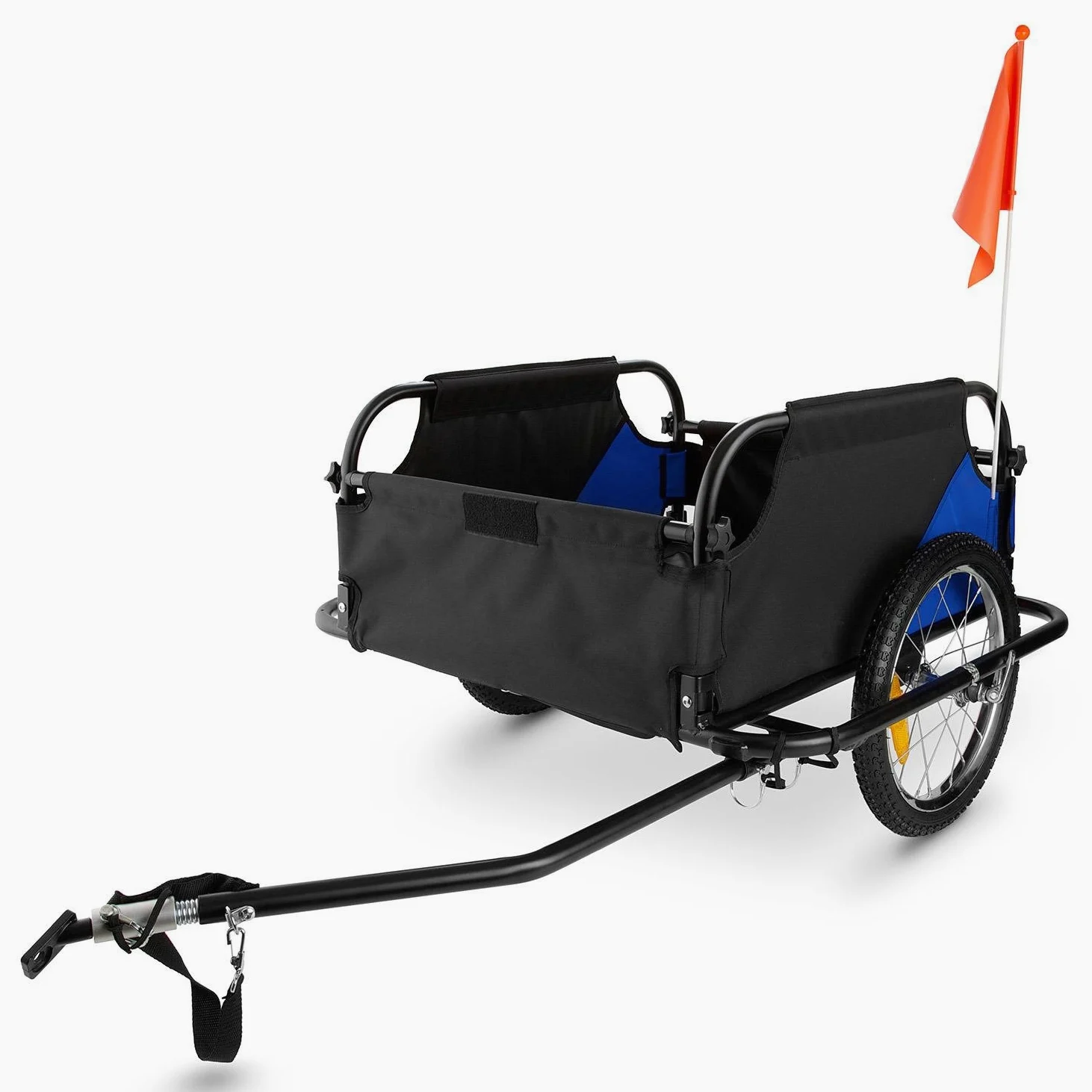 Duramaxx Mountee - Rimorchio Bici, Cargo Bike, Carrello Bici 130 L, 60kg, Camera d'Aria con Valvola Automatica, Copertura in Nylon, Pneumatico da 16", Raggi in Acciaio, Pieghevole, Blu