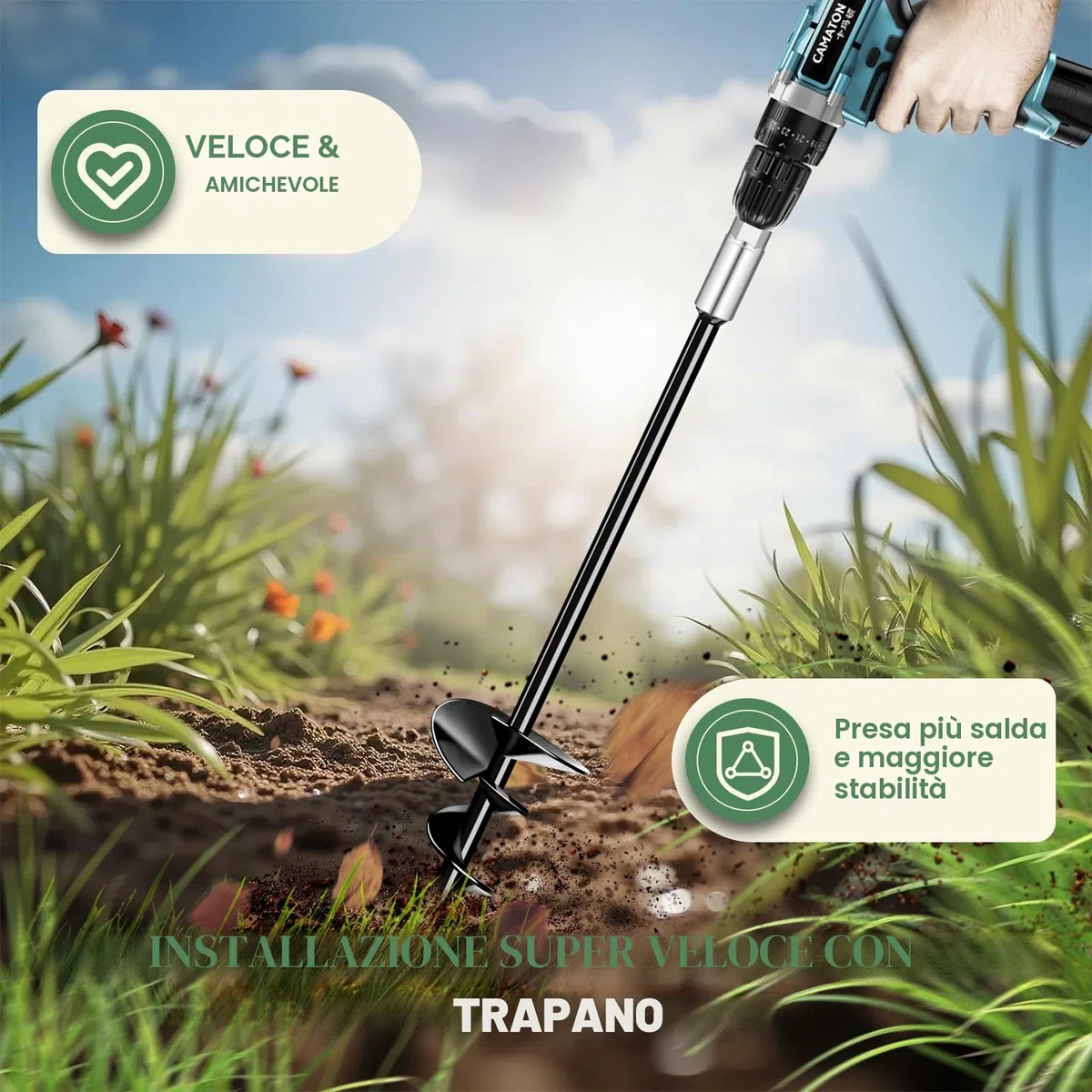 Kit di ancoraggio a terra resistente, confezione da 4 picchetti adatti per tutte le tende, trampolini, kit di ancoraggio a terra con adattatore