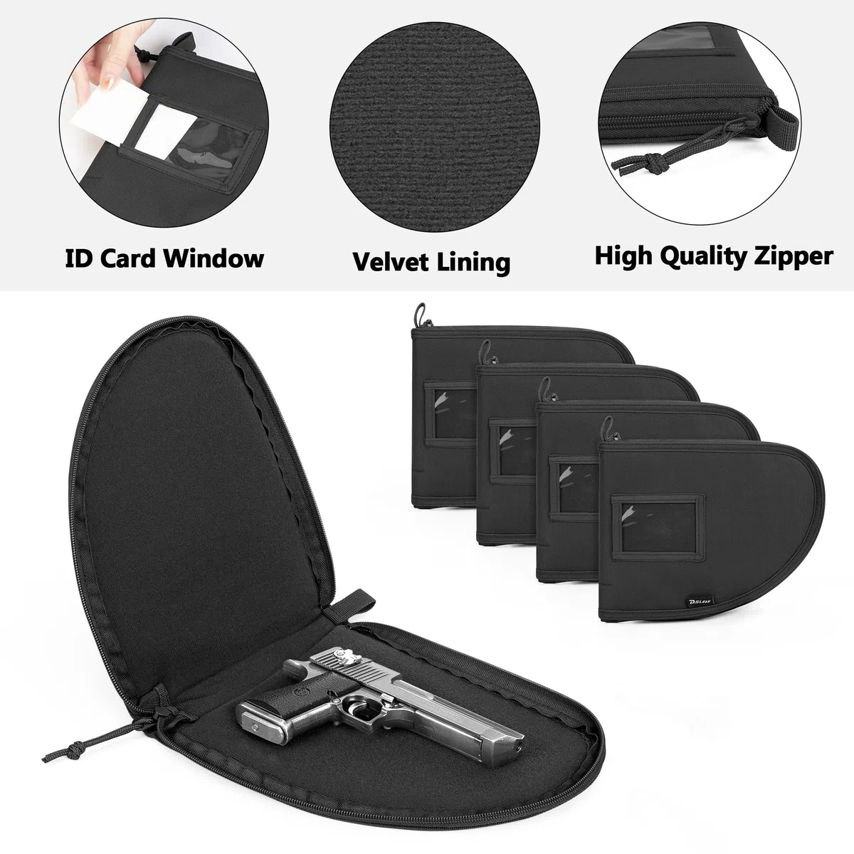 DSLEAF Sac tactique pour pistolet avec 4 étuis à pistolet, sac de sport rembourré avec 16 emplacements pour magazines et poches supplémentaires pour munitions et essentiels (brevet en instance)