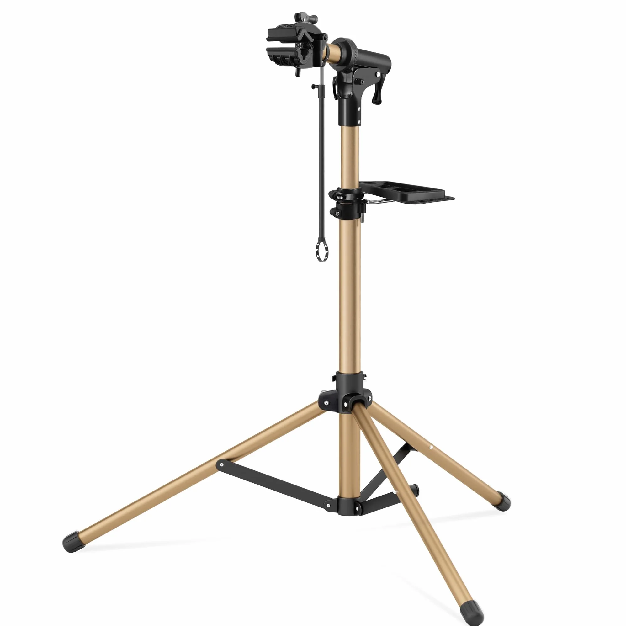 Cavalletto 3 Gambe Alluminio Riparazione e Montaggio Bici, Completamente Pieghevole, Doppio Blocco Sicurezza, Compatto, Ultraleggero, Ampio Vassoio Magnetico