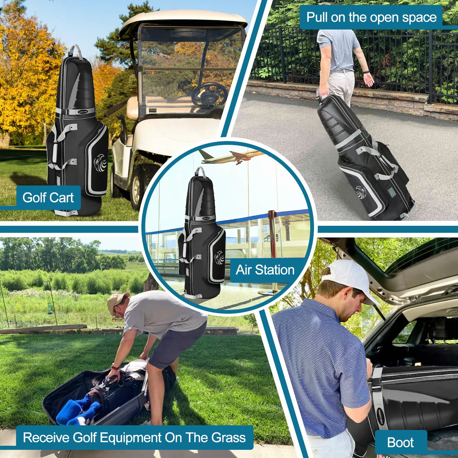 yamato Borsa da viaggio da golf con guscio rigido in ABS, copertura da viaggio per mazze da golf bagagli per compagnie aeree con ruote, ottimo regalo per golfisti