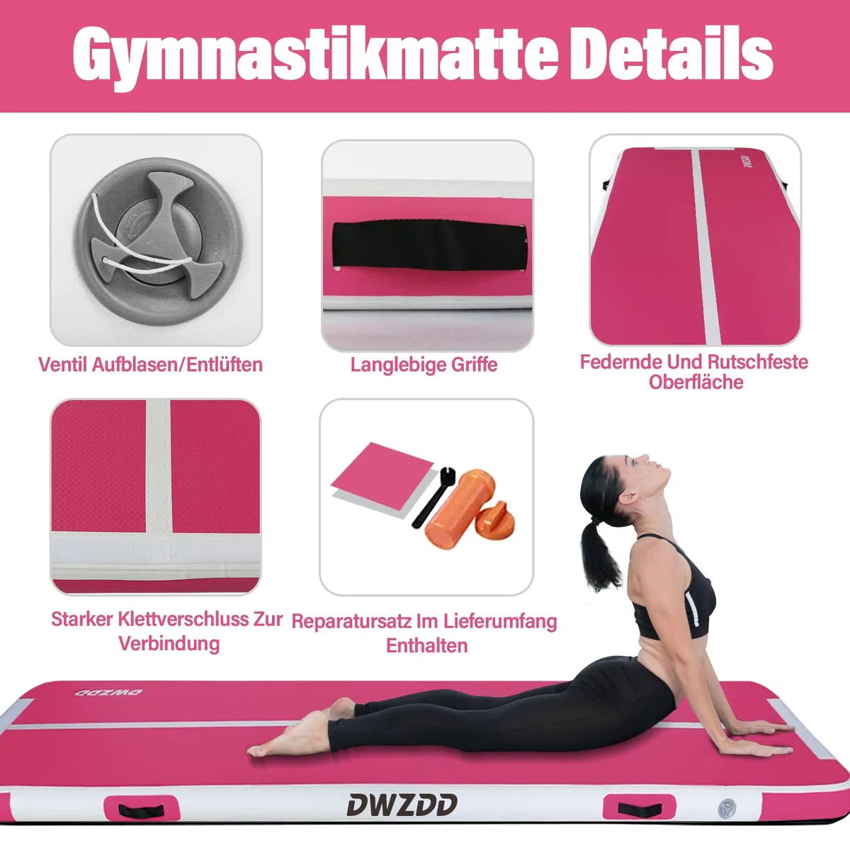 Dwzdd Ginnastica Air Matte Track, 3 m/4 m/5 m/6 m Tappetino di Ginnastica per Bambini, Tappetino di Ginnastica Gonfiabile Tumble Track per Casa/Palestra/Allenamento/Cheerleading/Wasse