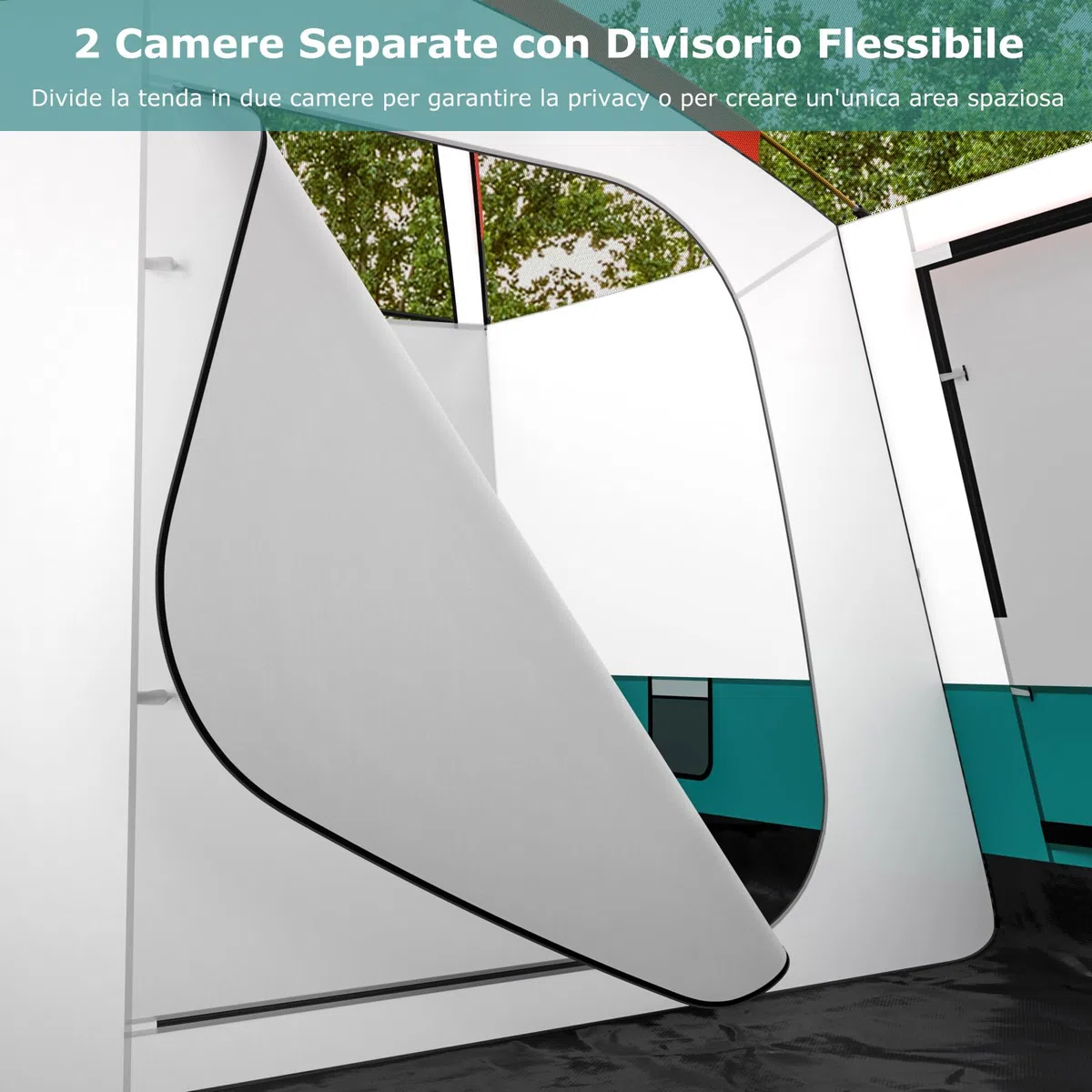 COSTWAY Tenda da Campeggio per 6/8/10 Persone con Veranda, Tenda Familiare con 2 Stanza, 2 Porte, 2 Finestre e Tetto Trasparente,Tendone Impermeabile e Facile da Installare