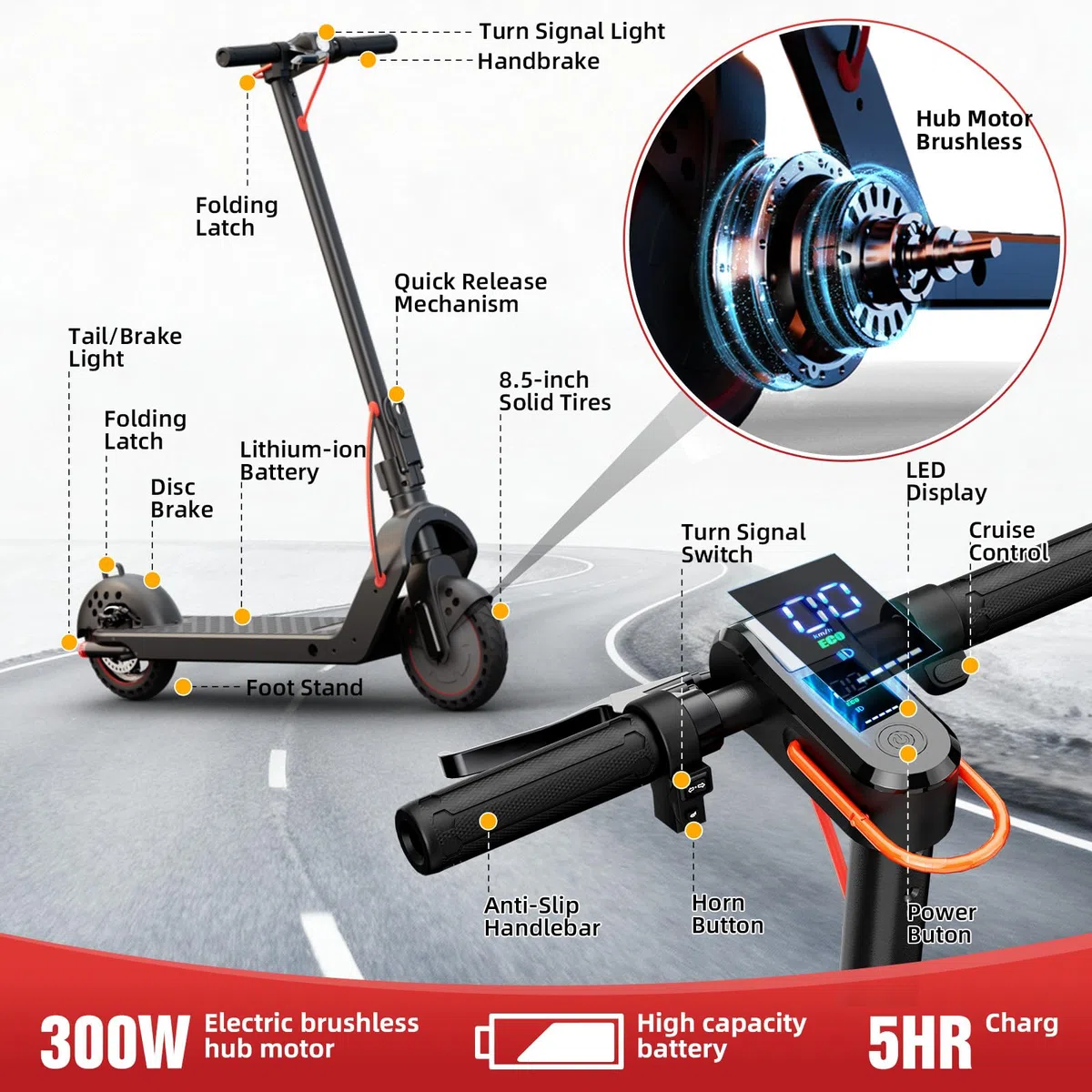 Monopattino Elettrico Adulto 500W, 35km Autonomia, Carico 140kg, Massima 25 Km/h, 8.5" Pneumatici Antiforatura, Doppio Freno, Controllo Tramite App, E-Scooter Pieghevole per Adulti e Adolescenti